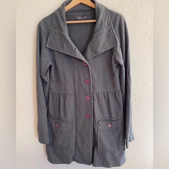 Prana Breathe Sylvia Jacket Gray with Purple Buttons Women's Size Large - Picture 1 of 12